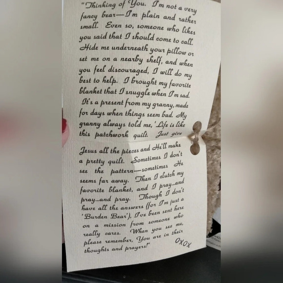 8" Thinking of You Teddy Bear with Note and Blanket by Mama J - Picture 5 of 10